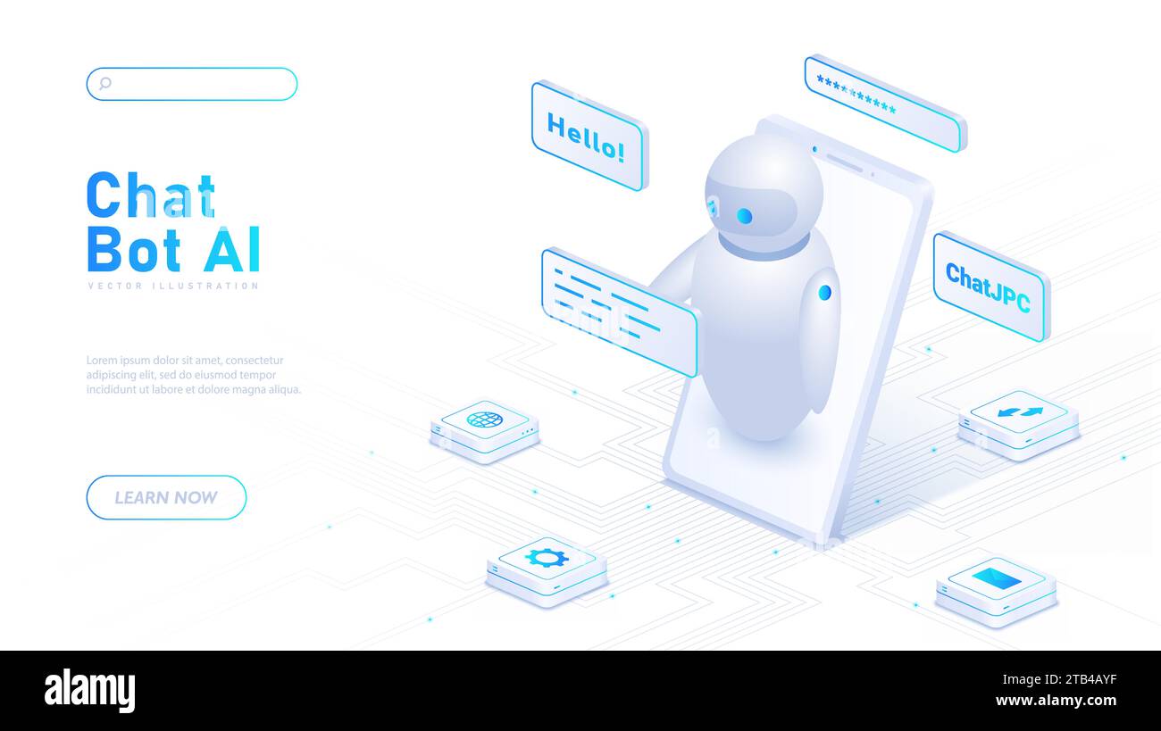 Chat bot ai vecteur d'affiche blanche Illustration de Vecteur