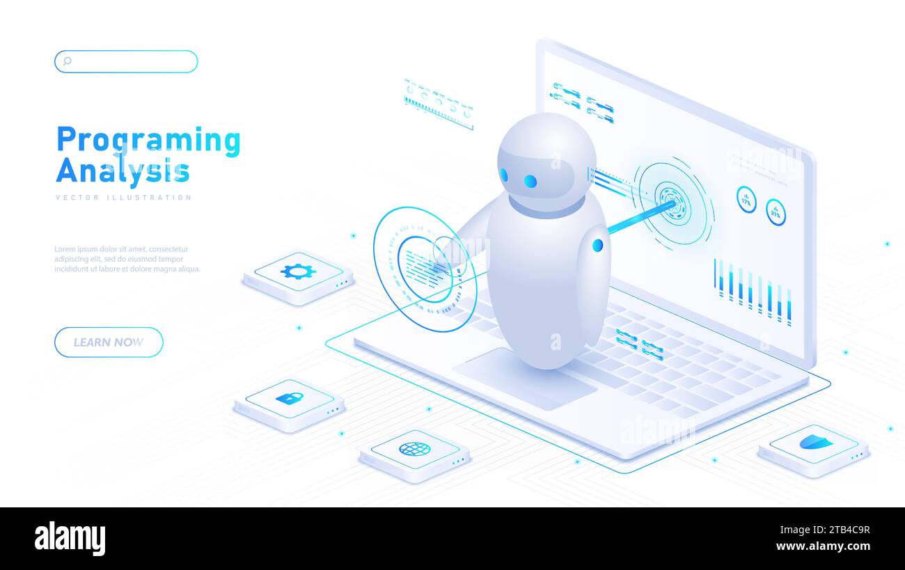 Vecteur d'affiche blanche d'analyse de programmation Illustration de Vecteur