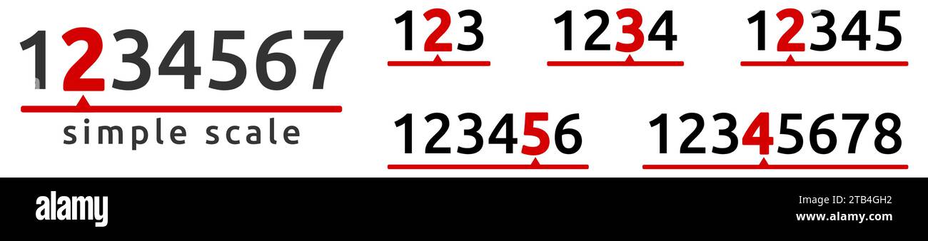 Simple chant ou étiquette d'échelle, nombres en rangée avec un surligné. Version de trois à huit éléments Illustration de Vecteur