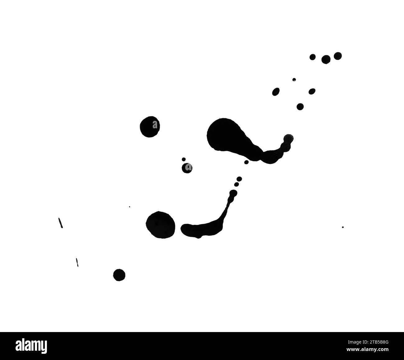 Taches d'encre noire isolées sur blanc, vue de dessus Banque D'Images