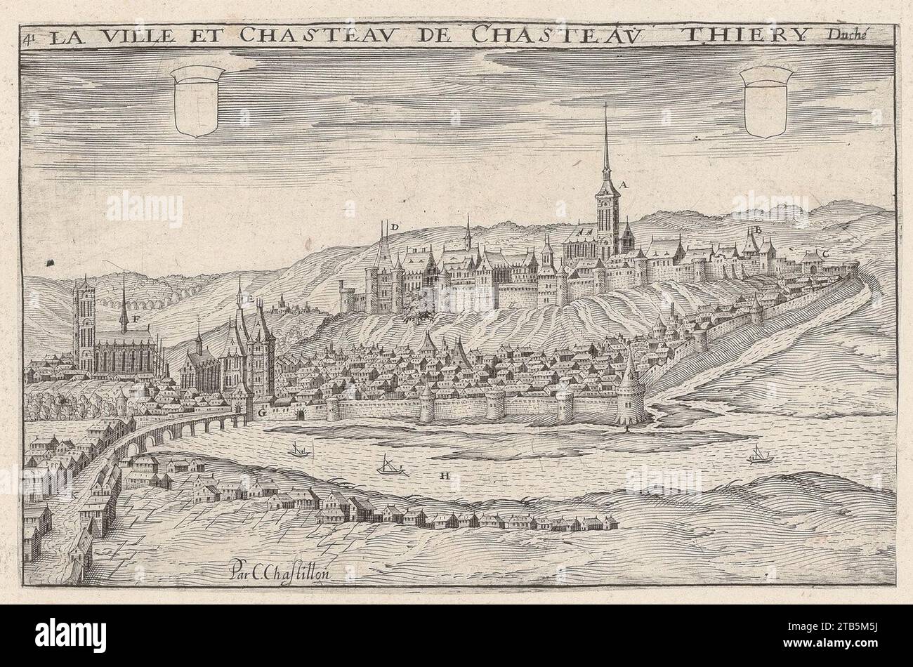 Vue de Château-Thierry (Claude Chastillon). Banque D'Images