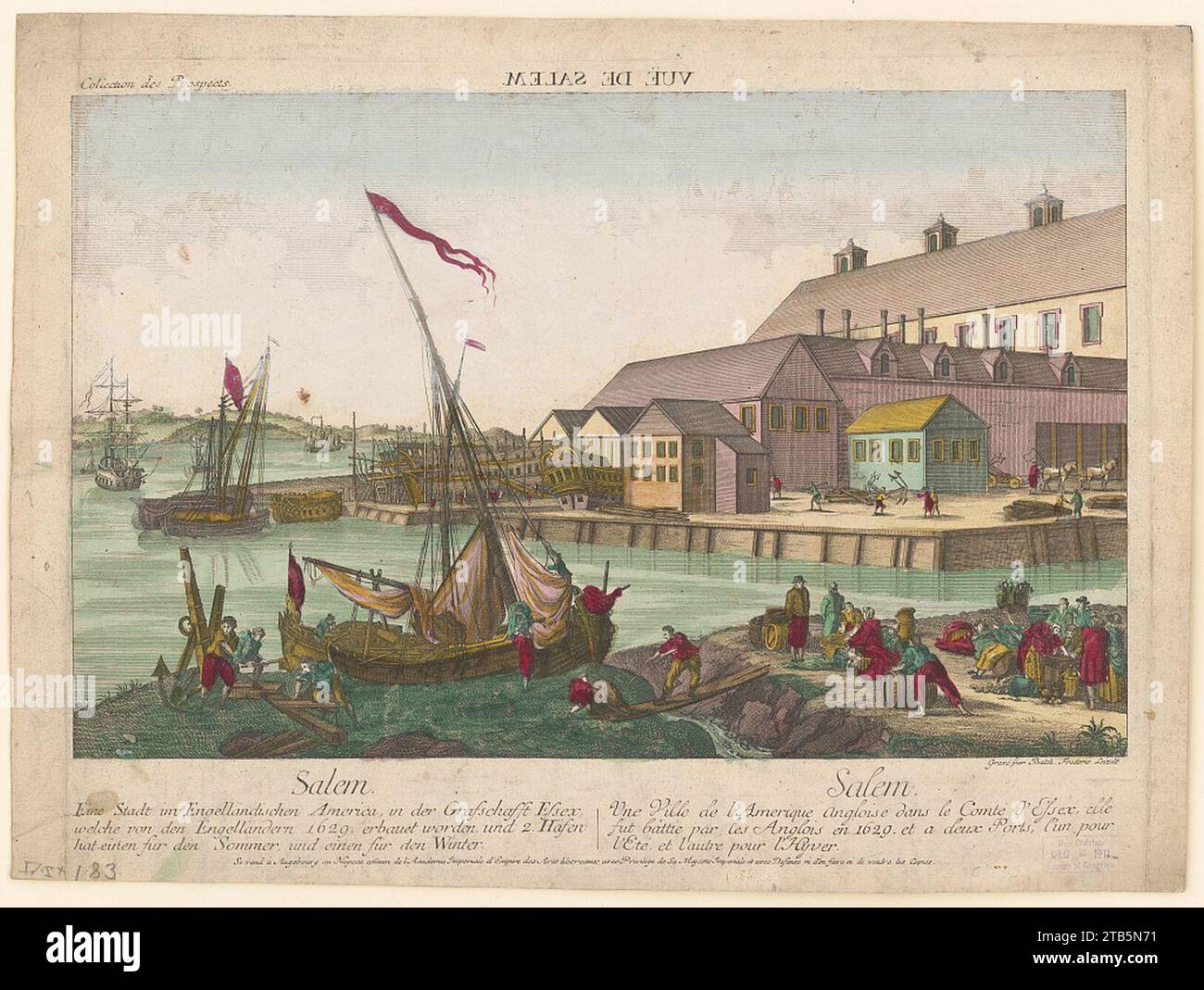 Vuë de Salem. Salem - eine stadt in Engelländischen America, in der Grafschafft Essex, ... Salem - une ville de l'Amerique Angloise dans le Comte d'Essex, ... - Gravé par Balth. Frederic Banque D'Images