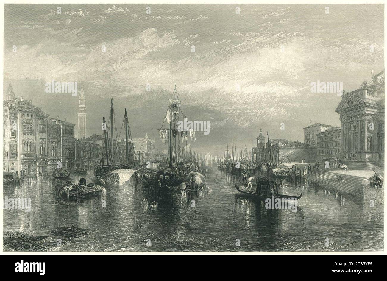 W. Turner - vue du Grand Canal - gravure sur acier. Banque D'Images