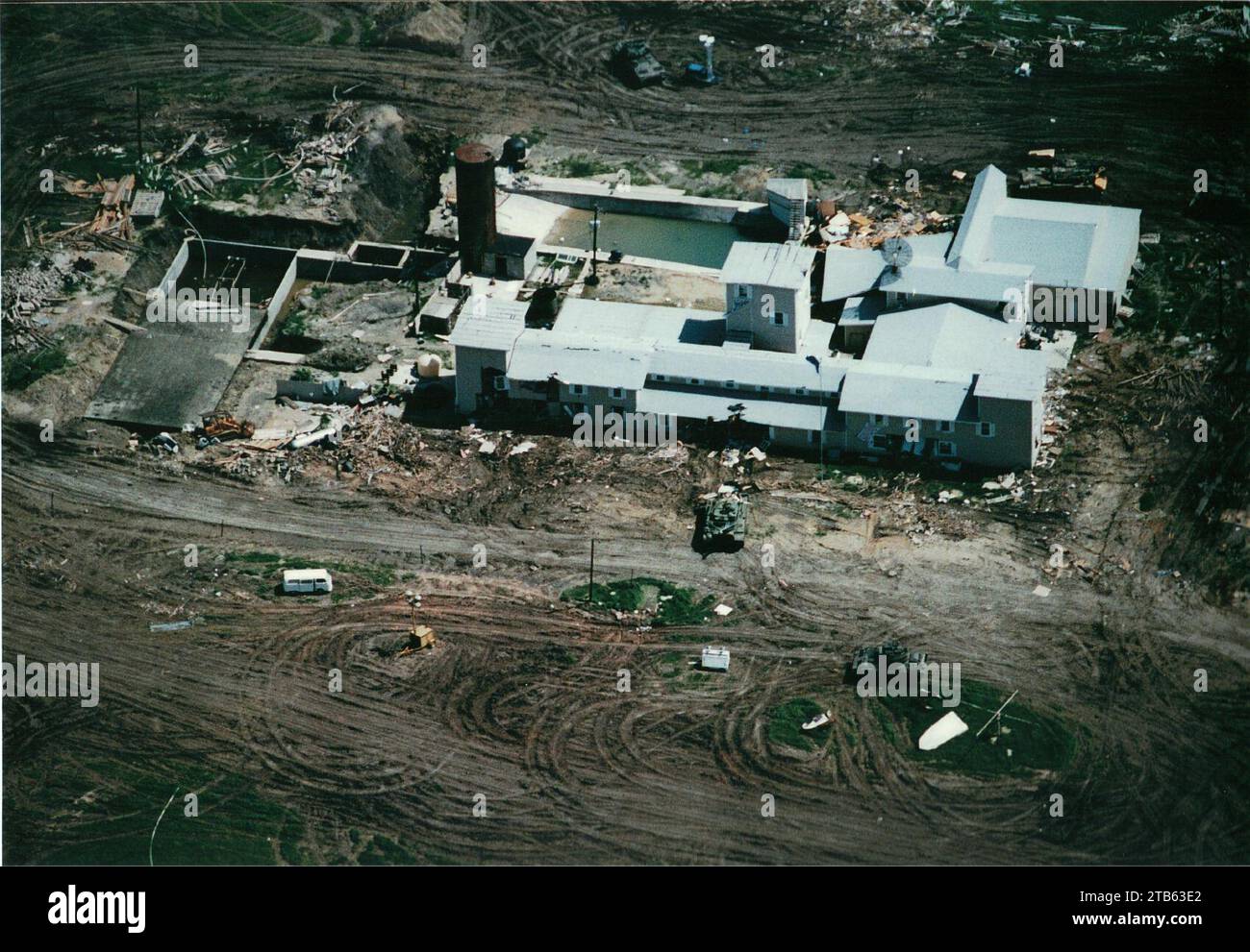 Siège de Waco – Branch Davidian Compound, matin du 19 1993 avril. Banque D'Images