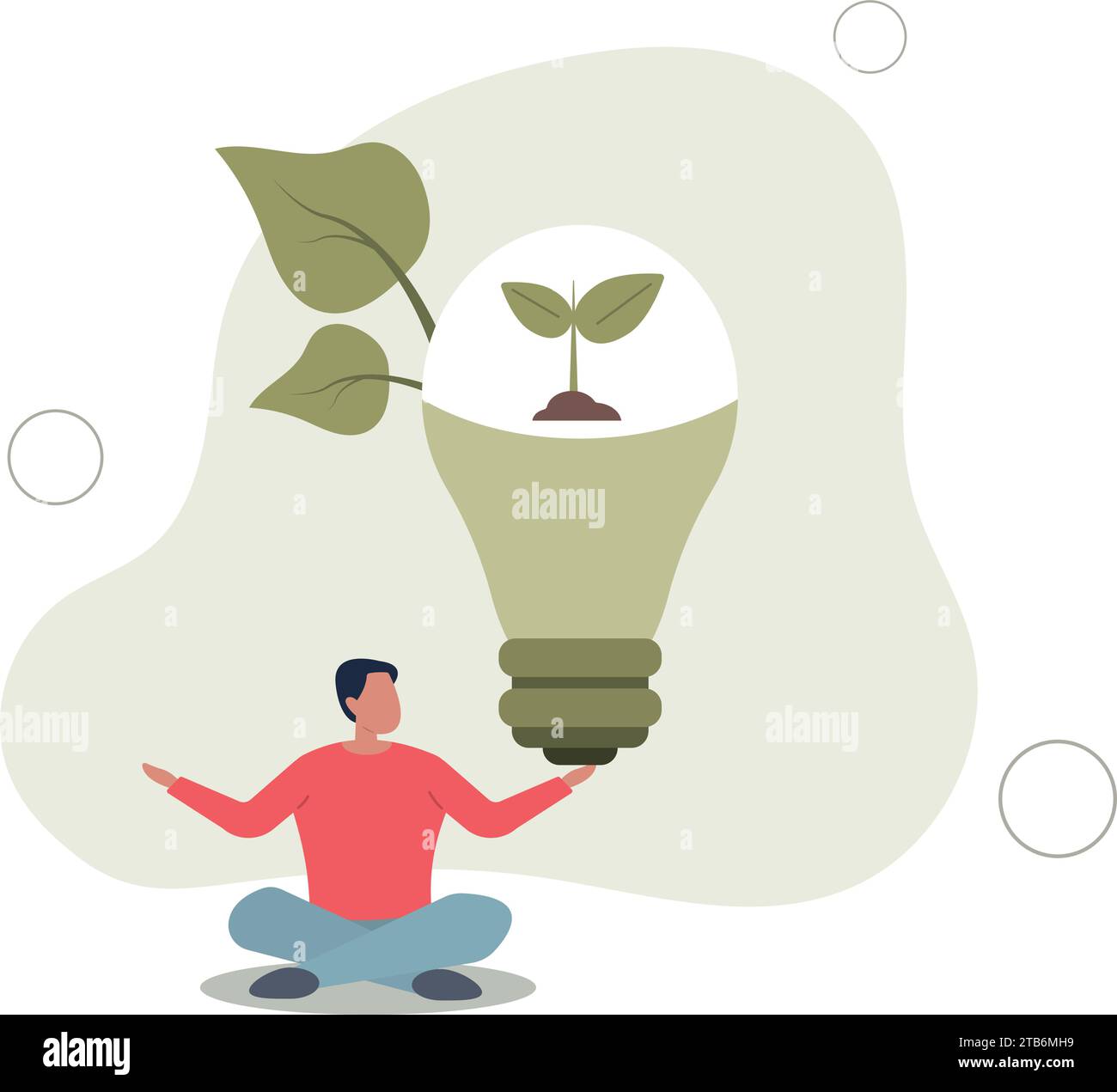 Électricité verte concept.characters montrant les avantages d'une croissance économique durable avec des ressources énergétiques renouvelables.Man avec une ampoule Illustration de Vecteur