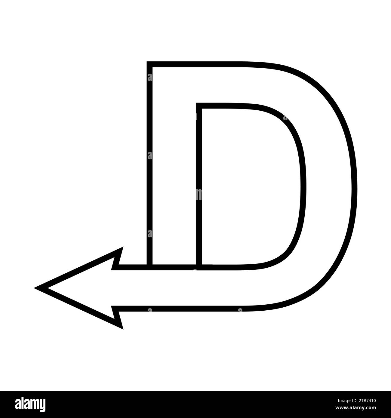 Lettre majuscule D flèche arrière flèche arrière D logo concept Illustration de Vecteur