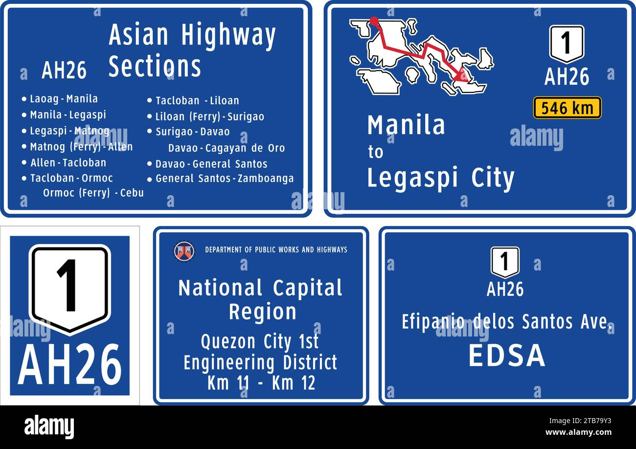 Panneaux de marquage de route d'Asie, panneaux routiers aux Philippines Illustration de Vecteur