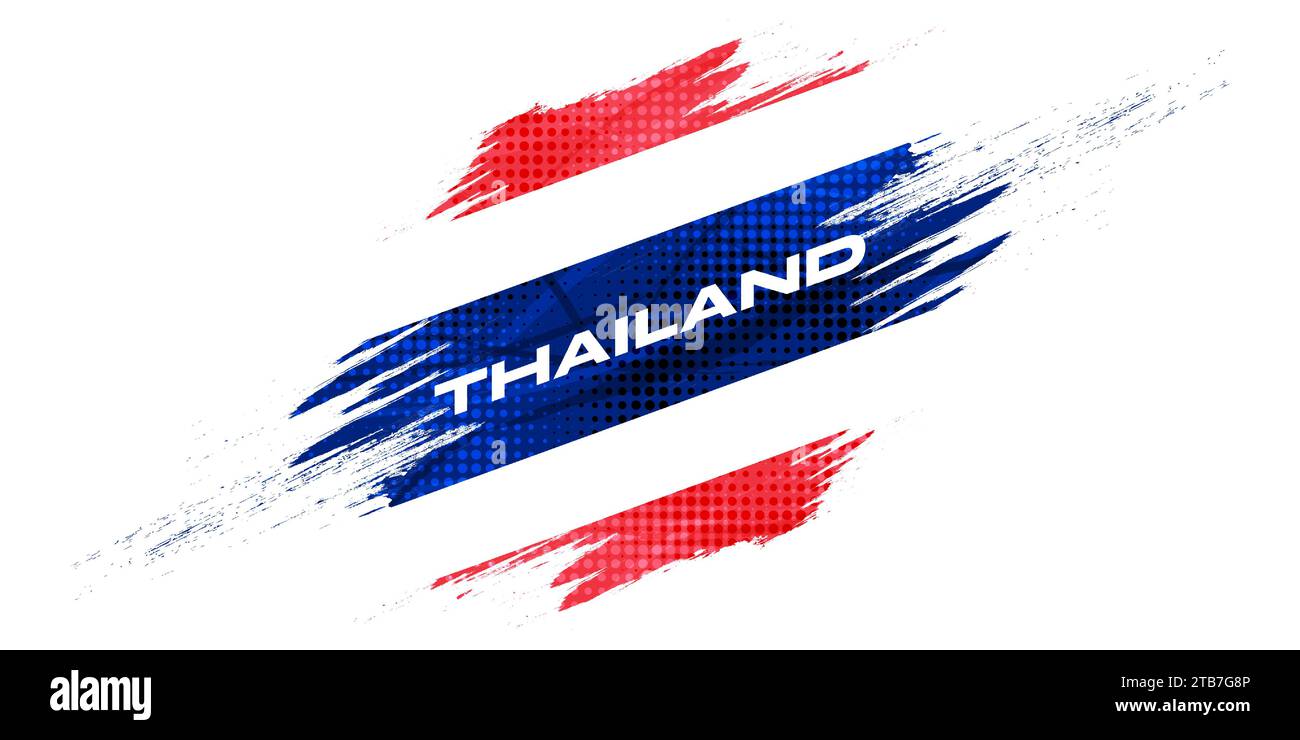 Drapeau thaïlandais avec style de peinture au pinceau et effet demi-ton. Drapeau national de Thaïlande Illustration de Vecteur