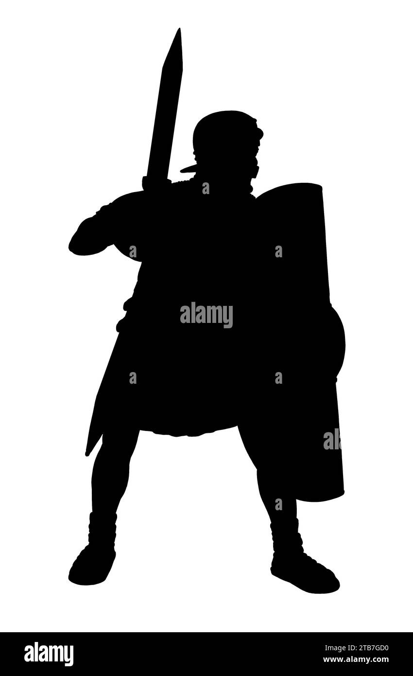 Légionnaire romain en attaque. Dessin de silhouette historique. Banque D'Images