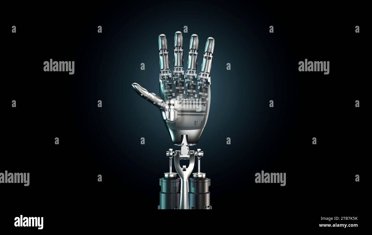 Décembre 2022 : prototype de robot humanoïde 'Tesla Bot' (1,72 m et 56 kg) développé par la société Elon Musk. Détail d'une main articulée. Courtoisie de tes Banque D'Images