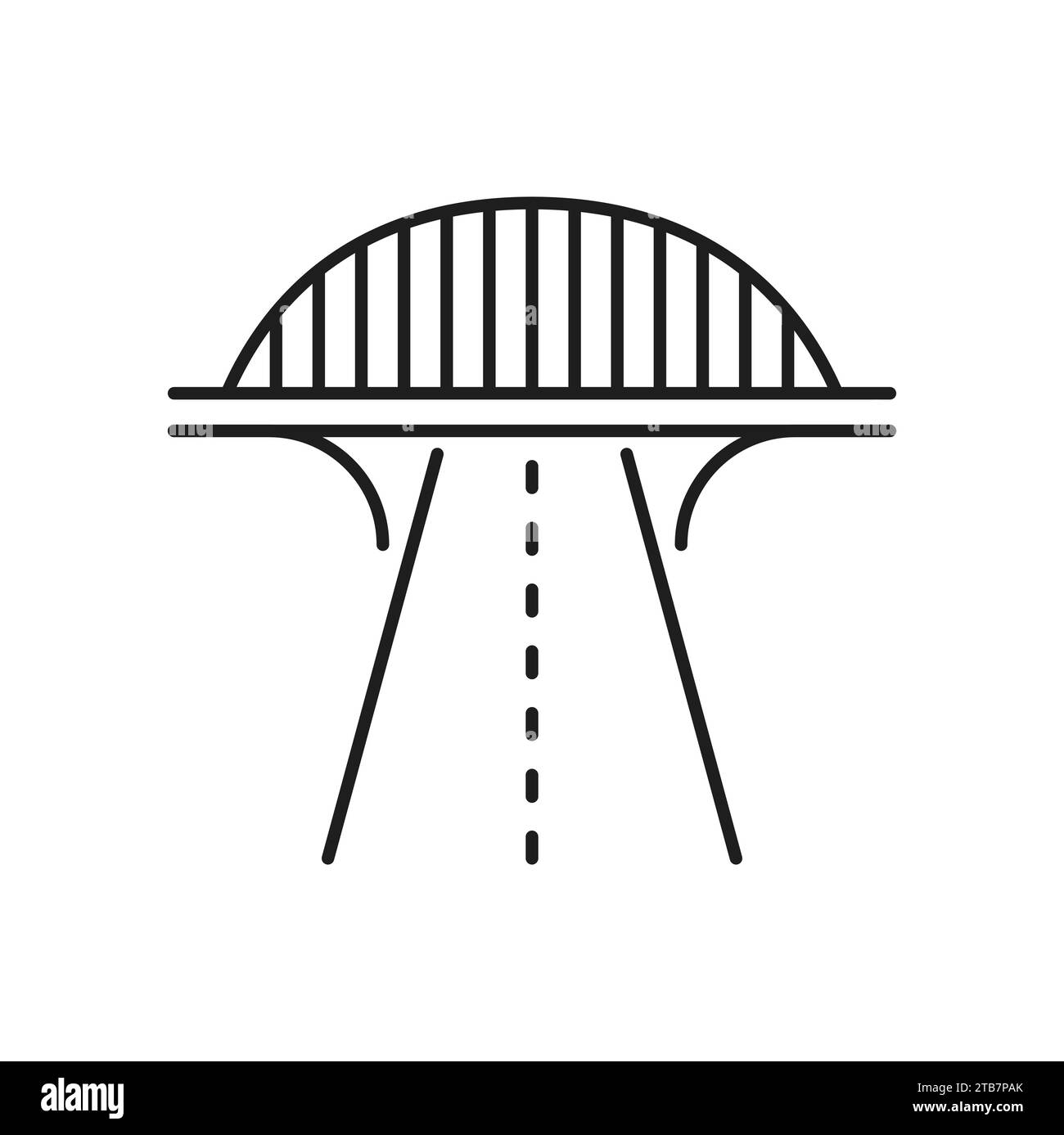 Icône de ligne de route de la rue avec route de pont, signe de pictogramme de trafic vecteur. Voie de circulation autoroutière ou autoroutière sous le pont, panneau de signalisation routière ou icône linéaire de carte de transport routier Illustration de Vecteur