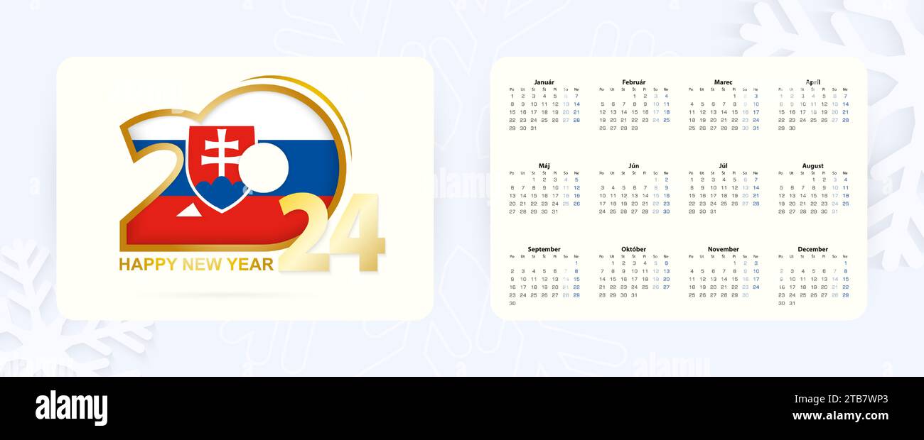 Horizontal Pocket Calendar 2024 en slovaque. Icône du nouvel an 2024