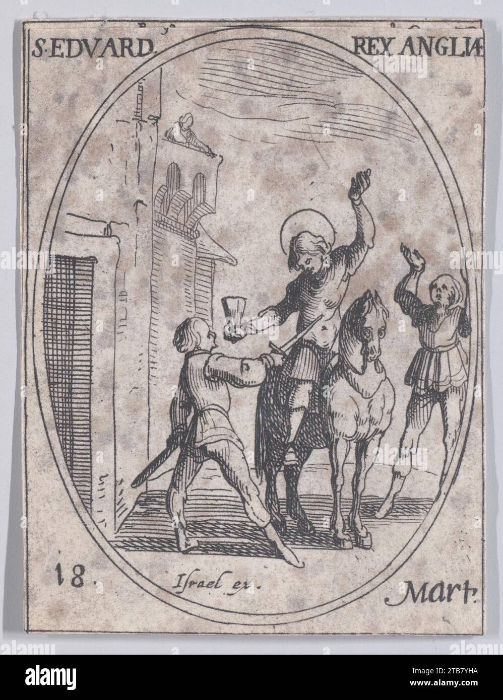 S. Edouard, roi d'Angleterre (Saint-Édouard, Roi d'Angleterre), 18 mars, extrait de 'les Images de tous les Saincts et Saintes de l'Annee' 1917 par Jacques Callot Banque D'Images