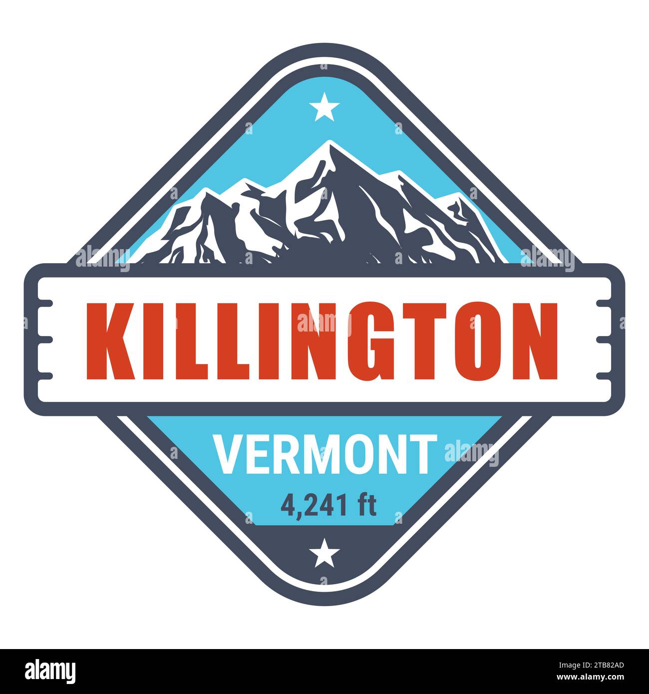 Killington, timbre de station de ski du Vermont, emblème avec des montagnes enneigées, vecteur Illustration de Vecteur