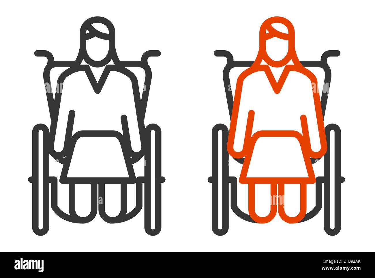 Femme en fauteuil roulant, vue de face, personne handicapée icône de ligne simple, vecteur Illustration de Vecteur