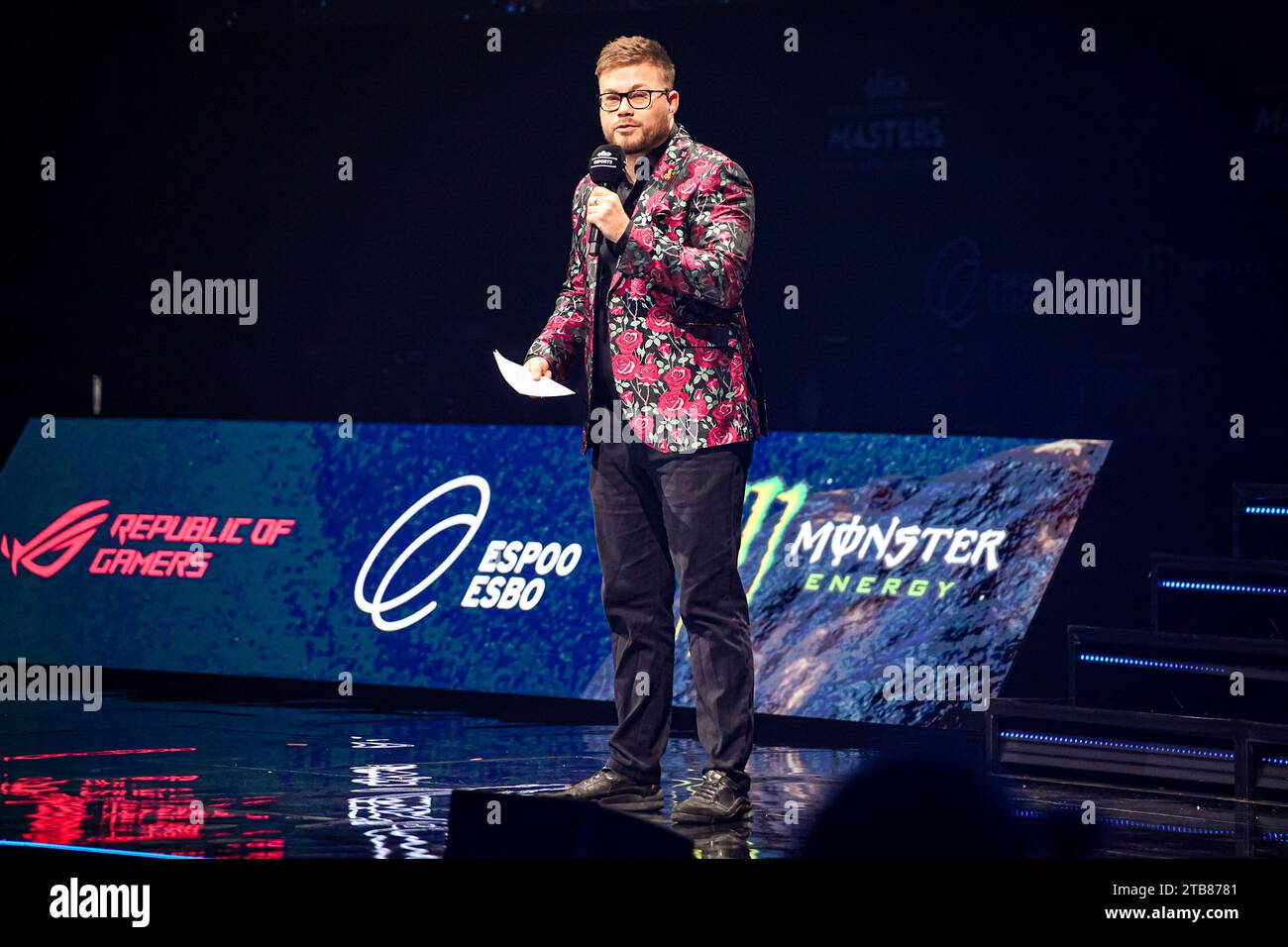 ESPOO, FINLANDE - DÉCEMBRE 1 : James Banks, hôte de scène lors de Elisa Masters Espoo 2023 - jour 3 au Metro Areena le 1 décembre 2023 à Espoo, Finlande. (Photo de Gabriel Calvino Alonso/Orange Pictures) Banque D'Images