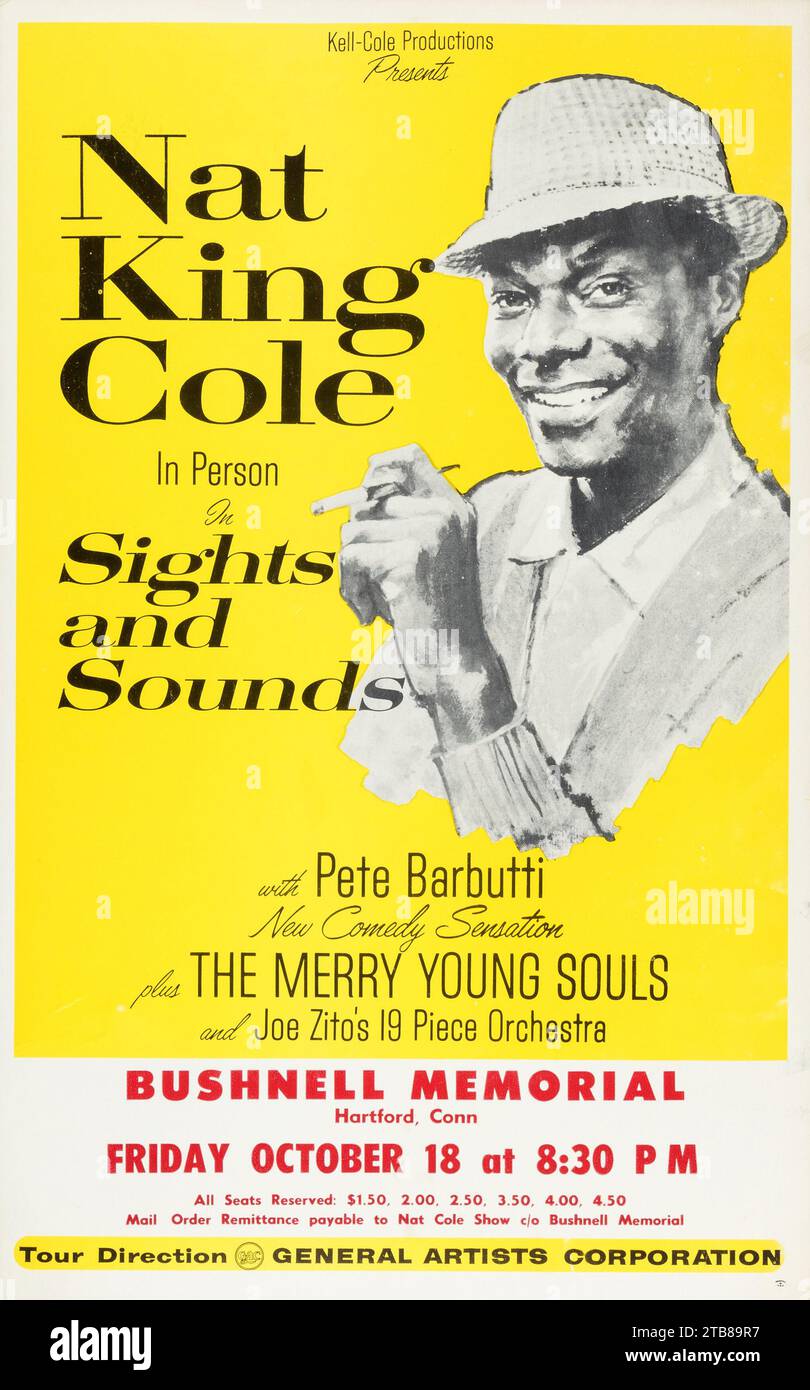 NAT King Cole 1963, Bushnell Memorial, Hartford, CT affiche de concert de jazz « Sights and Sounds » Banque D'Images