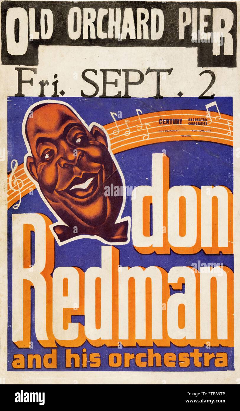 Affiche de jazz vintage - Don Redman 1938 Old Orchard Beach, ME concert Poster Banque D'Images