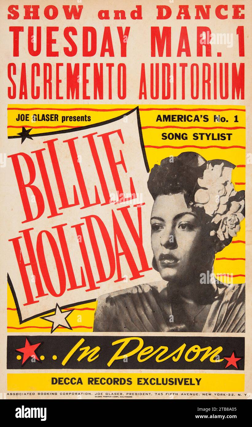 Affiche de jazz vintage - affiche de concert des fêtes de Billie (Joe Glaser Presents, 1949) Banque D'Images