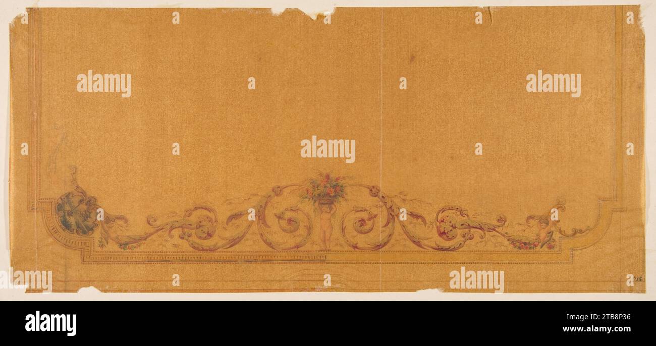 Conception pour bordure décorative à un plafond avec un putto portant un panier de fleurs 1967 par Jules-Edmond-Charles Lachaise Banque D'Images