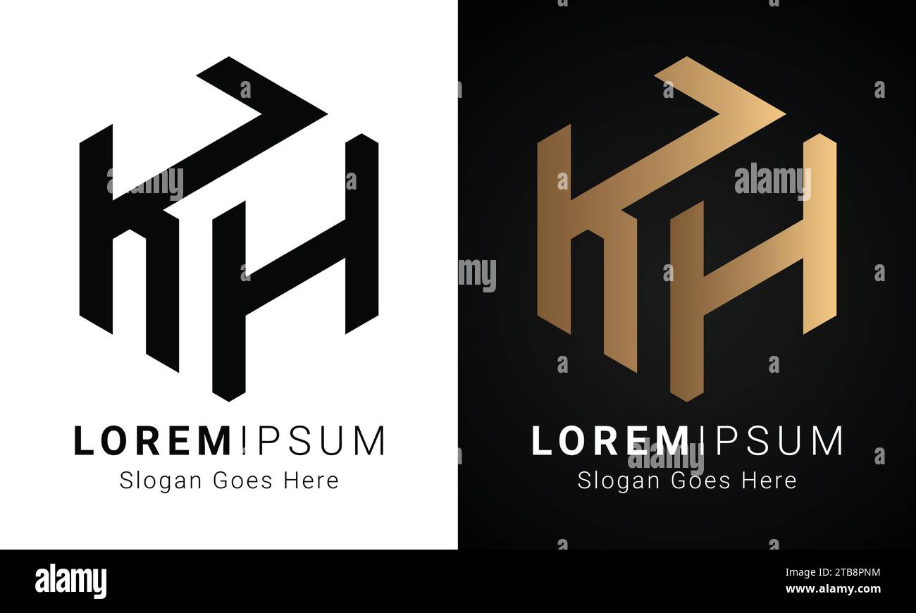 Design initial de logo de lettre de texte de luxe KH ou HK Monogram Illustration de Vecteur
