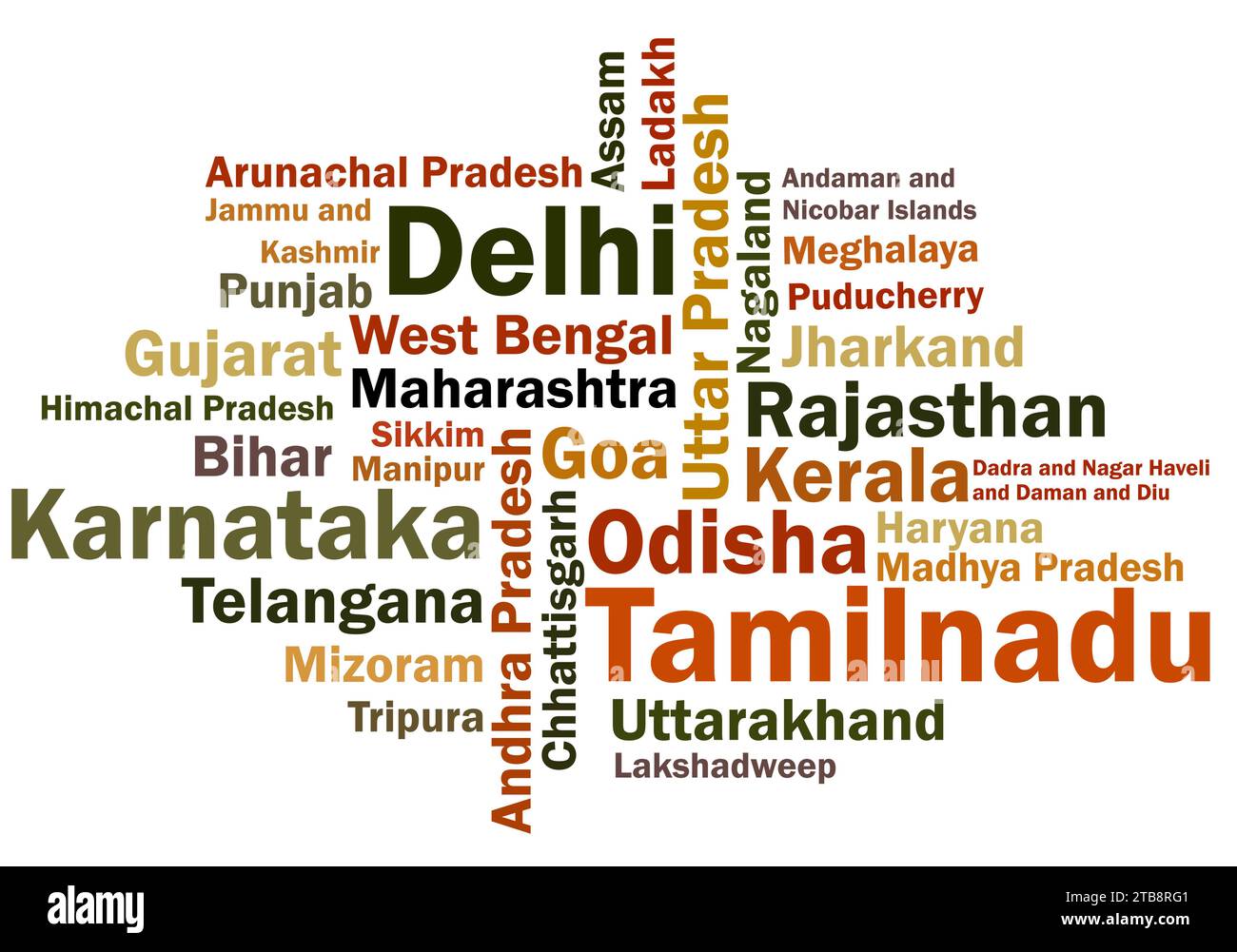 Nuage de mots colorés des noms des États indiens Illustration de Vecteur