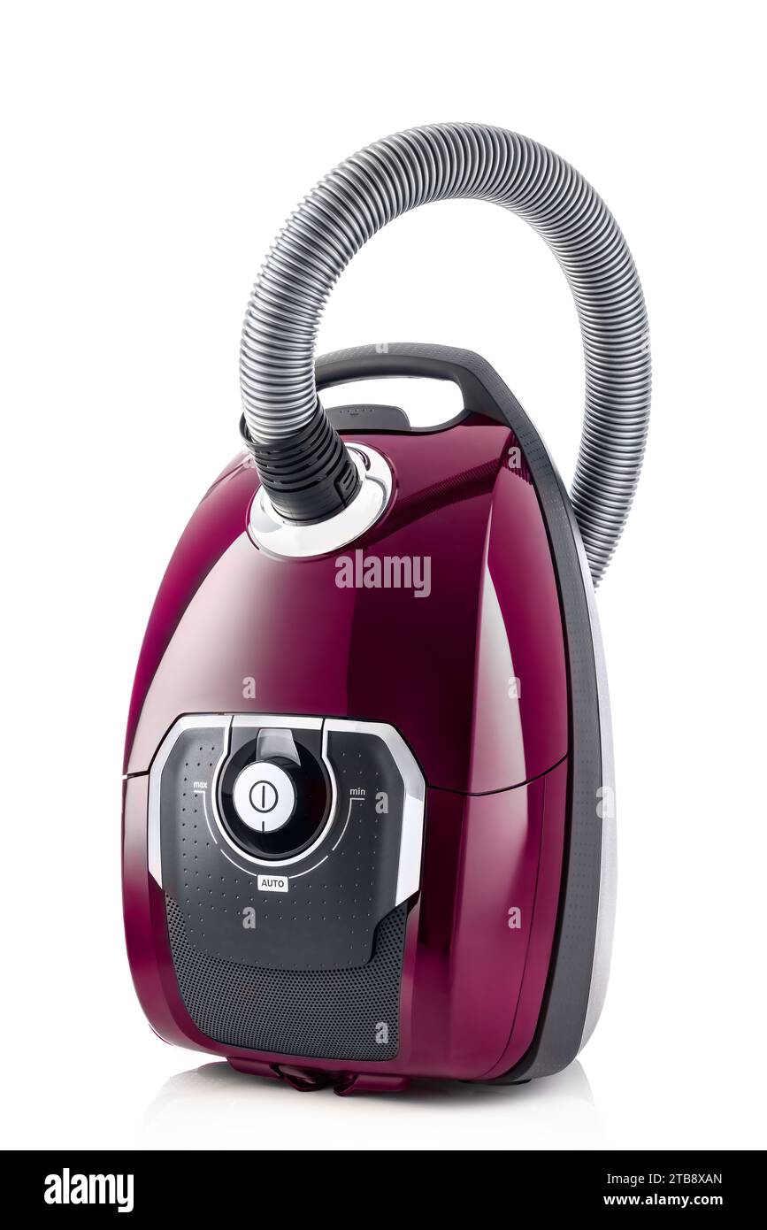 Aspirateur pour les services de nettoyage de la maison isolé sur le fond blanc, balayeuse propre pour le sol et la moquette. Banque D'Images