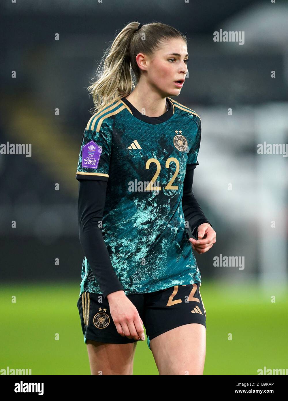 L'allemande Jule Brand lors du match du groupe A3 de la Ligue des nations féminines de l'UEFA au Swansea.com Stadium, pays de Galles. Date de la photo : mardi 5 décembre 2023. Banque D'Images