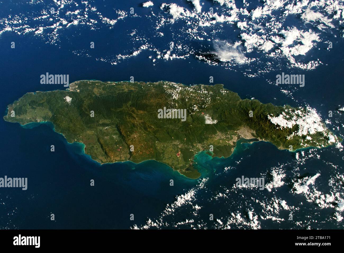 Vue depuis l'espace de l'île de Jamaïque. Banque D'Images