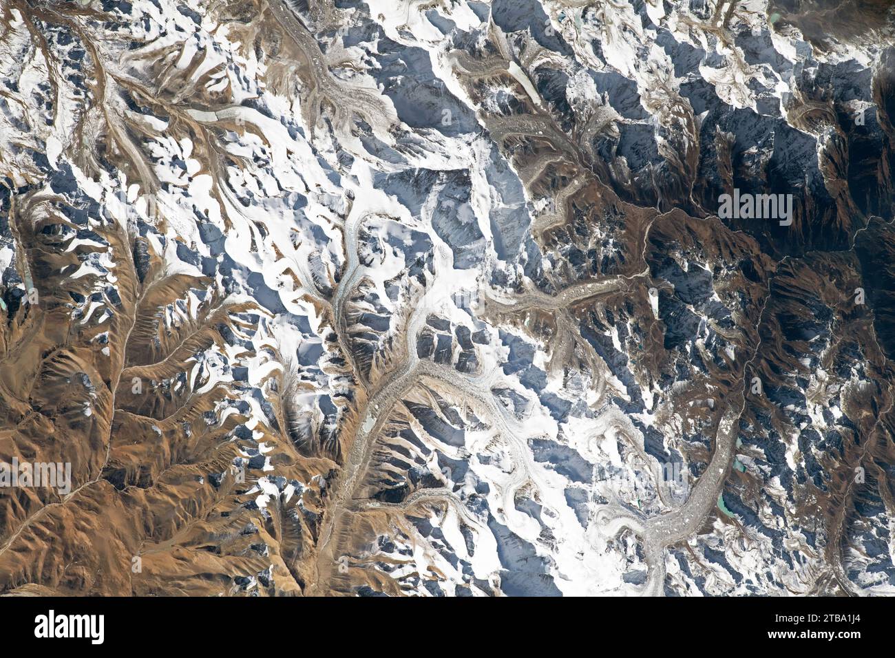 Vue depuis l'espace du mont Everest sur le plateau Qinghai-Tibétain. Banque D'Images