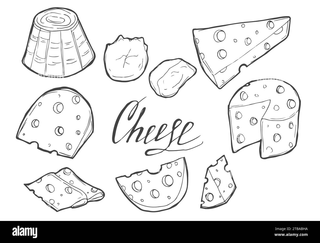 Fromage beurre de lait biologique vecteur de nourriture fraîche ensemble d'illustrations dessinées à la main, étiquette de menu, identité d'affiche de bannière, image de marque. Design élégant avec croquis ill Illustration de Vecteur