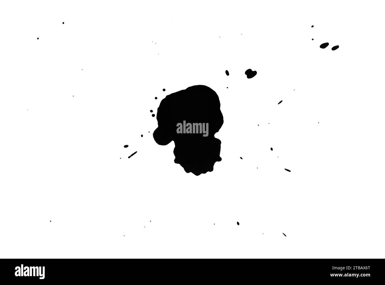 Taches d'encre noire isolées sur blanc, vue de dessus Banque D'Images