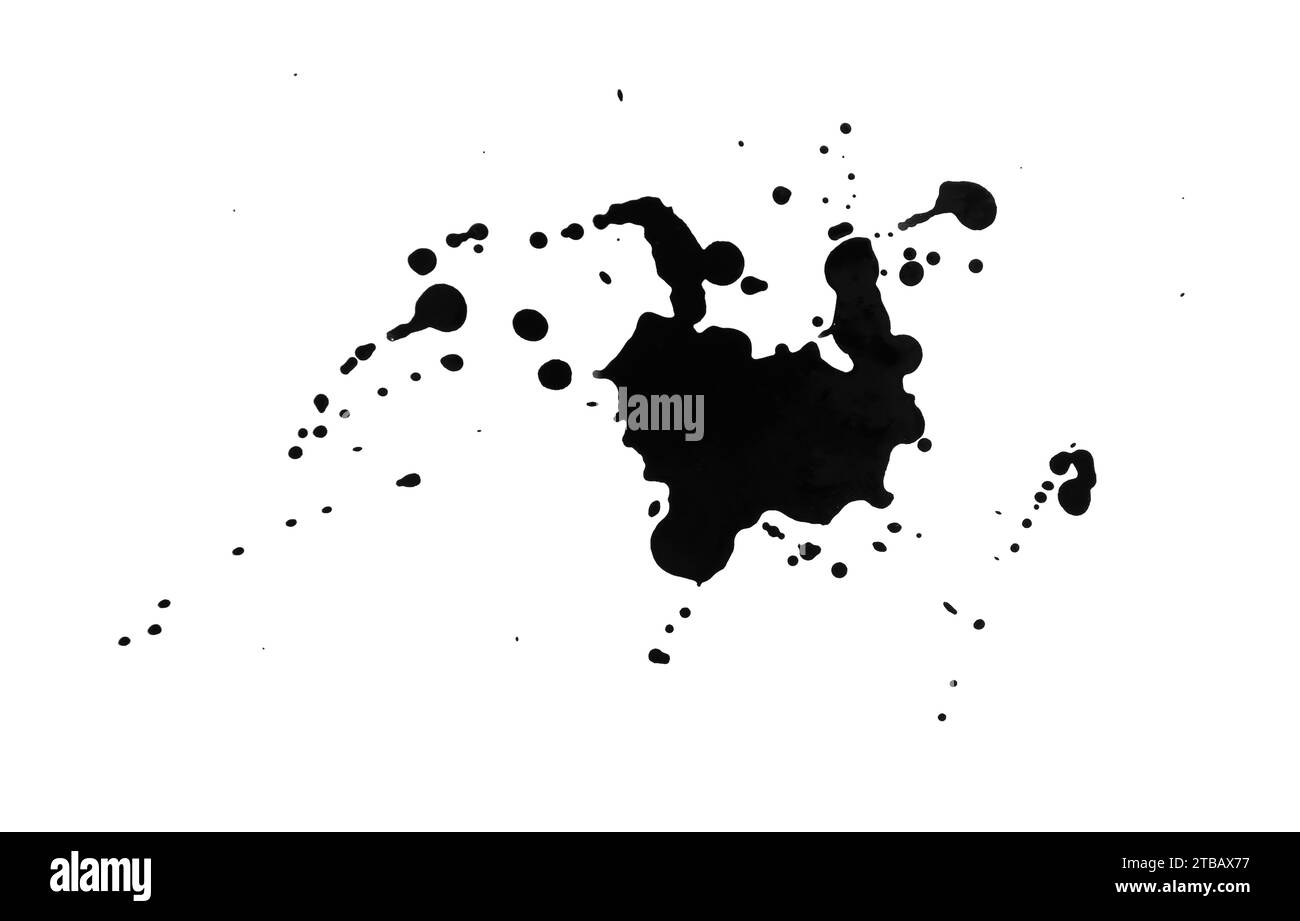 Taches d'encre noire isolées sur blanc, vue de dessus Banque D'Images