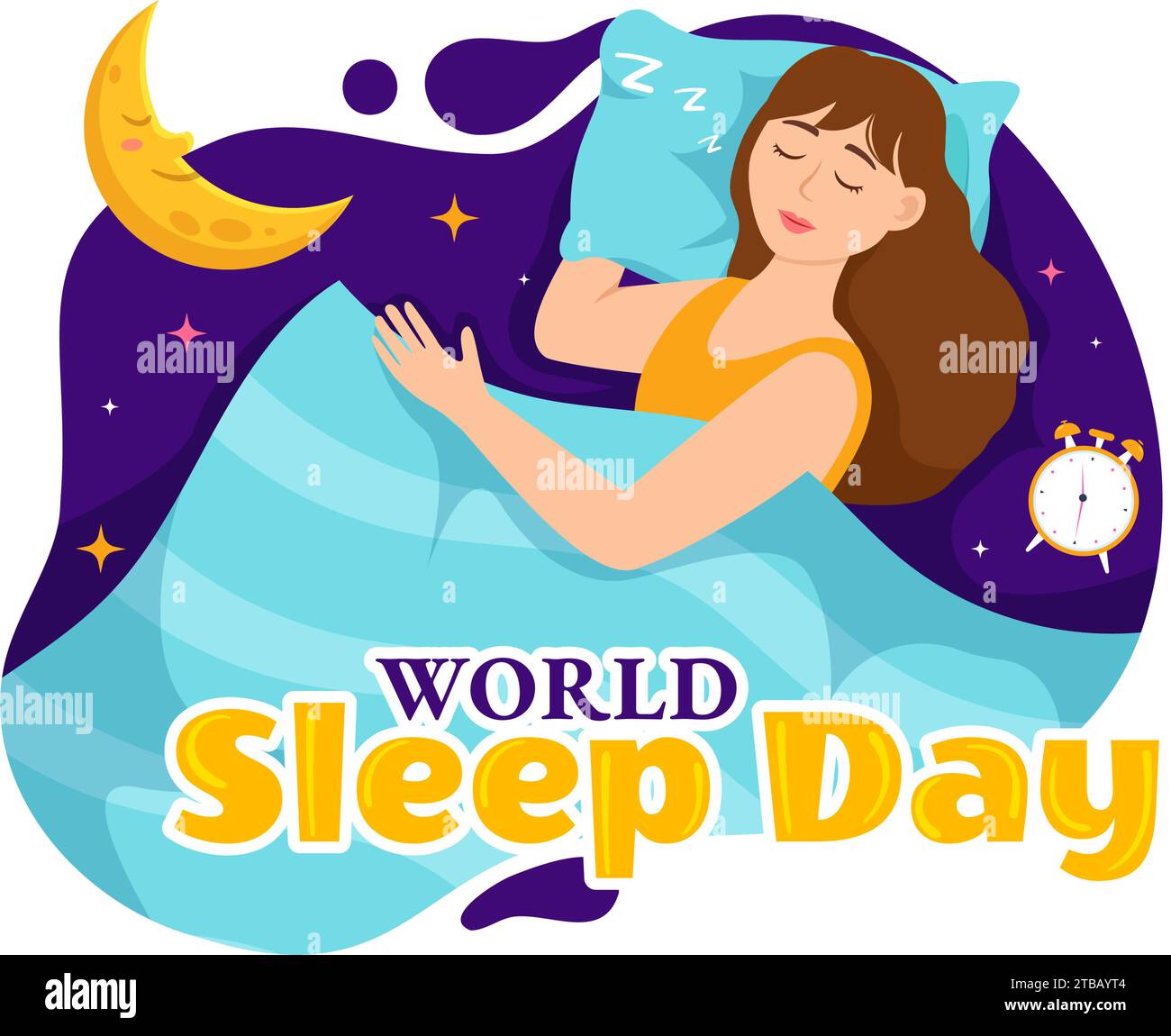 Illustration vectorielle de la Journée mondiale du sommeil le 15 mars avec les gens dormant, les nuages, la planète Terre et la Lune dans Sky Backgrounds Flat Cartoon Design Illustration de Vecteur