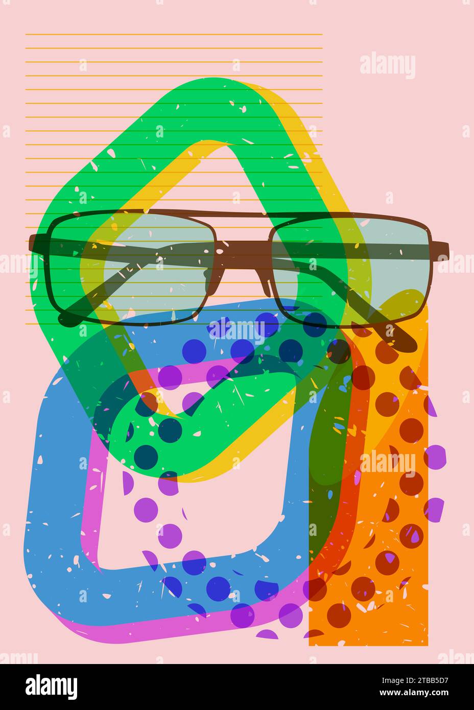 Lunettes risographiques et formes géométriques. Objet de lunettes dans la conception graphique riso tendance avec des éléments géométriques. Illustration de Vecteur