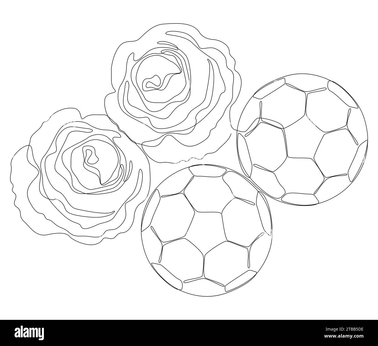 Une ligne continue de ballon de football avec des fleurs roses. Concept de vecteur de sport d'illustration de ligne mince. Dessin de contour idées créatives. Illustration de Vecteur