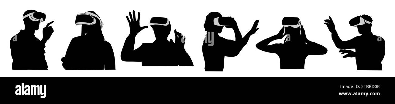 Silhouettes de personnes dans un casque de réalité virtuelle. Illustration de Vecteur