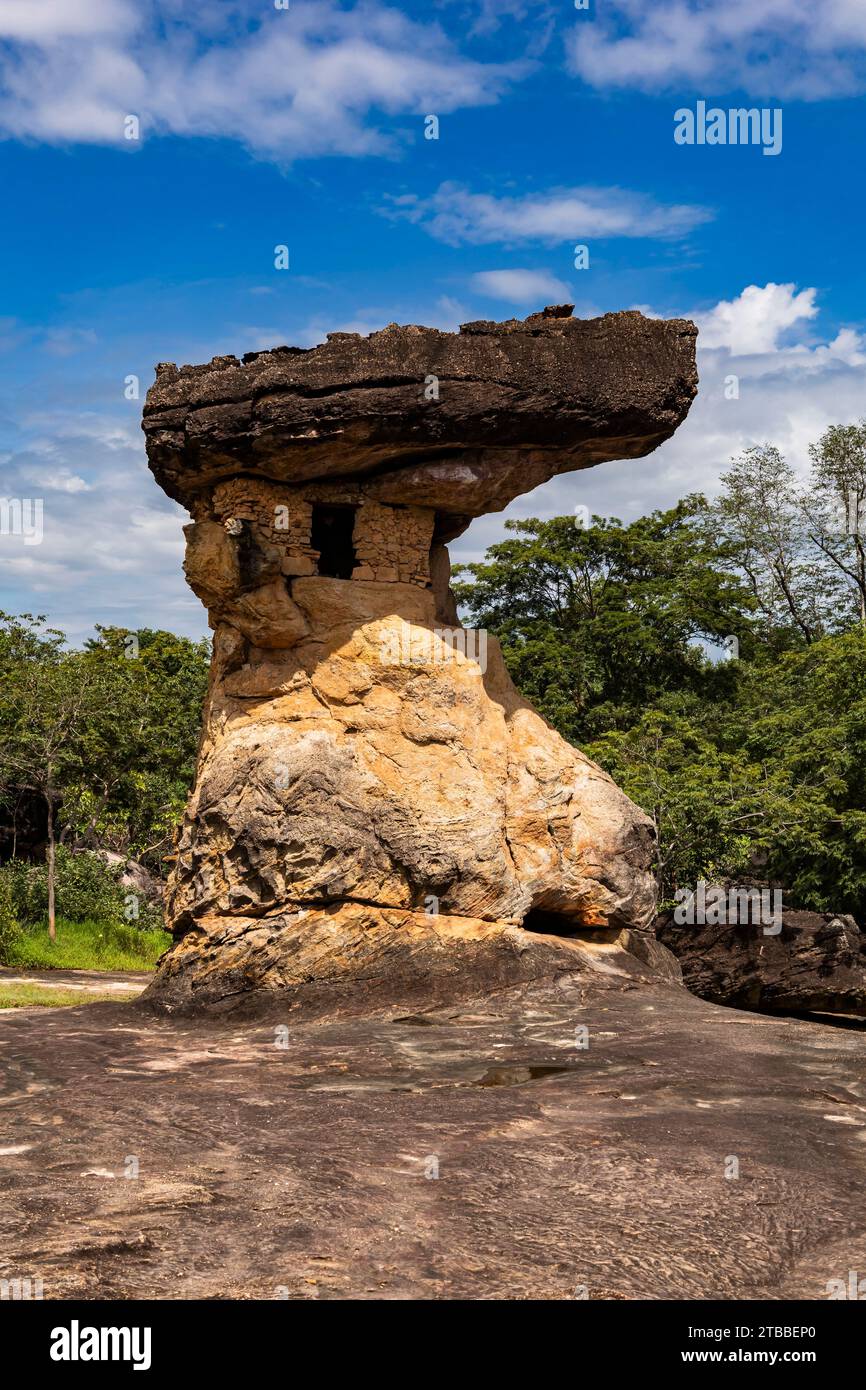 Phu Phra Bat Historical Park, pierre naturelle de champignon avec chambre faite par l'homme, Ban Phue, Udon Thani, Isan, Thaïlande, Asie du Sud-est, Asie Banque D'Images
