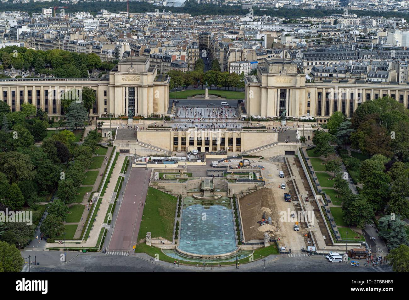 Jardins du Trocadéro d'en haut, vue aérienne, Paris Banque D'Images
