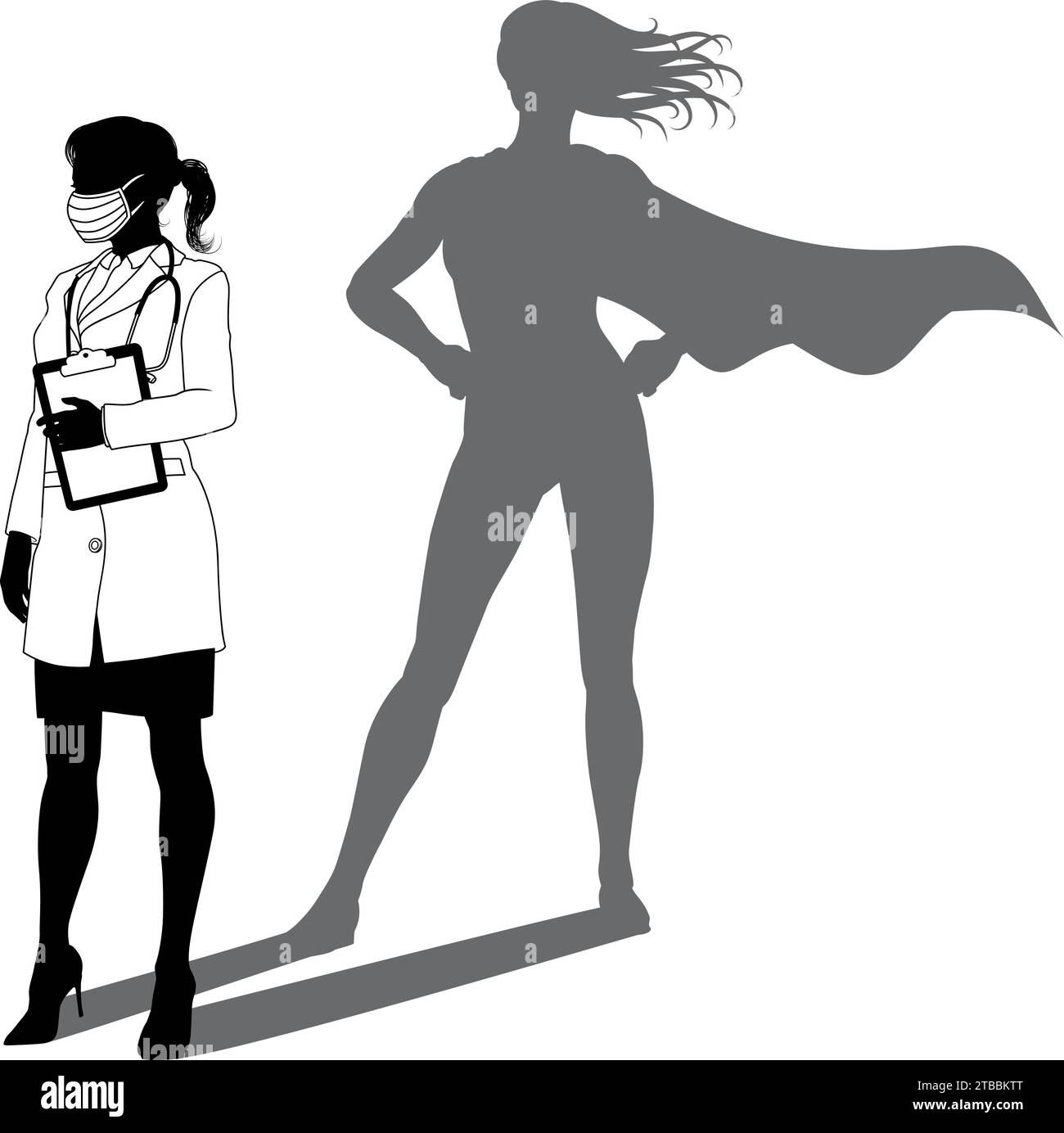 Super-héros Doctor avec Super Hero Shadow Silhouette Illustration de Vecteur