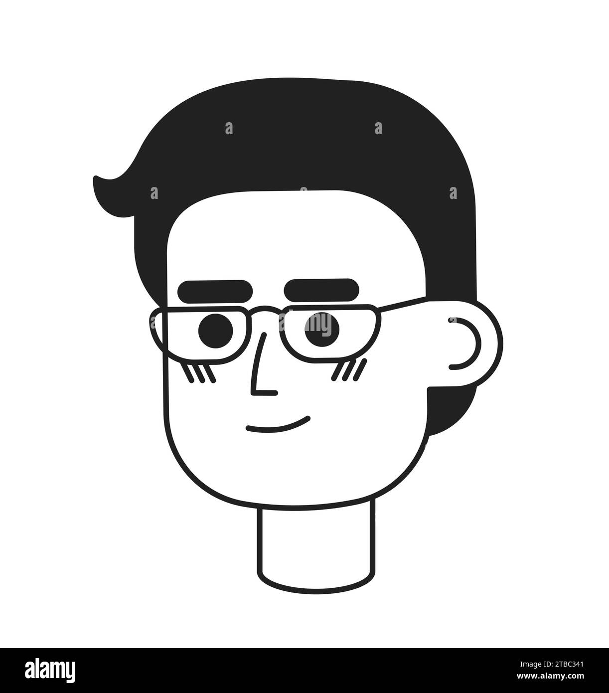 Lunettes japonais homme noir et blanc illustration d'avatar vectoriel 2D. Illustration de Vecteur