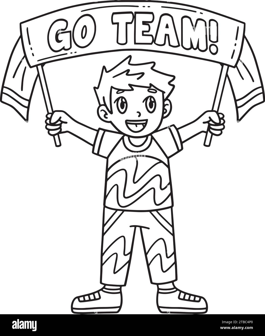 Cheerleader Garçon avec une bannière de coloration isolée Illustration de Vecteur