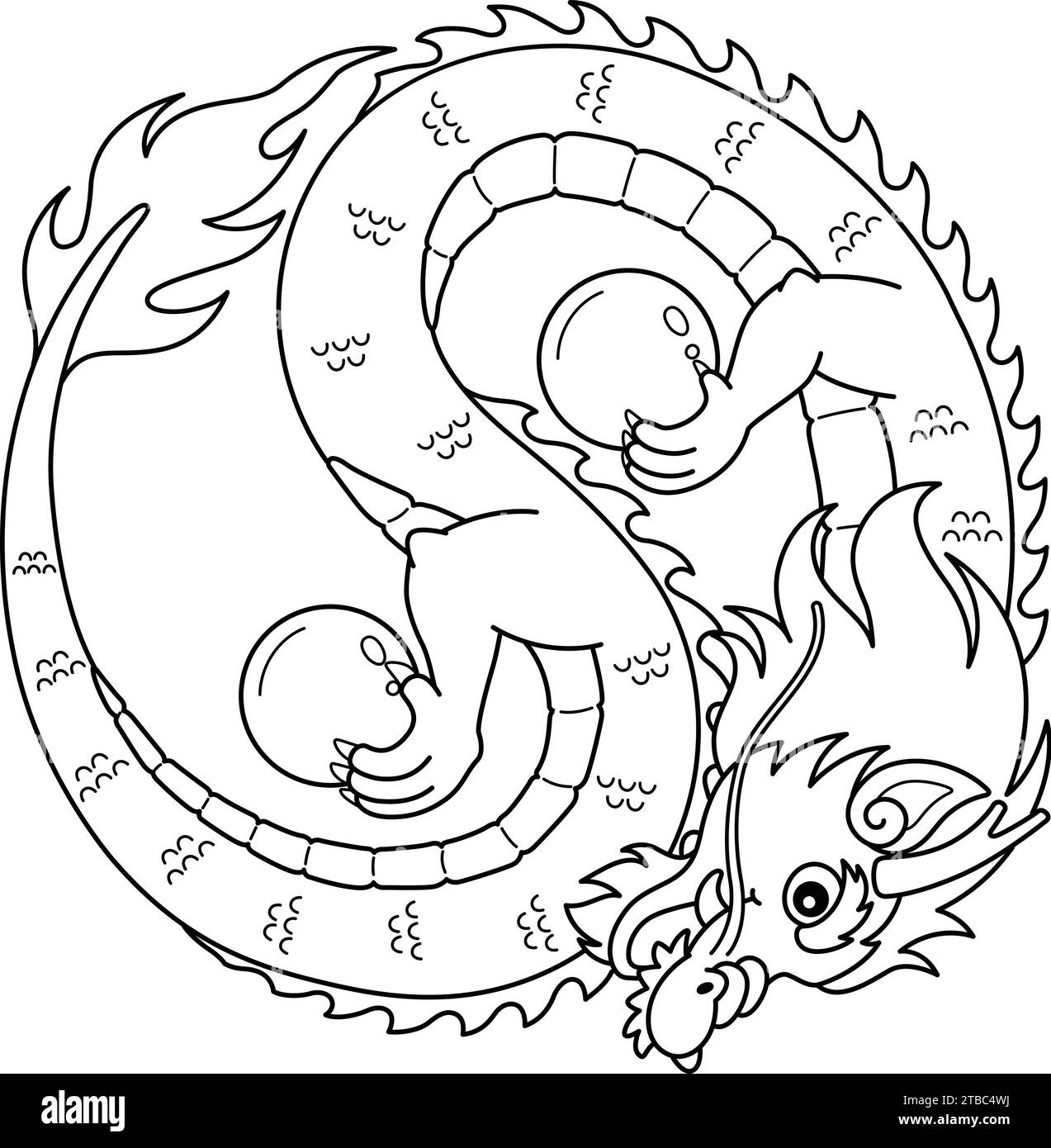 Page de coloriage isolée de l'année du Dragon Yin Yang Illustration de Vecteur