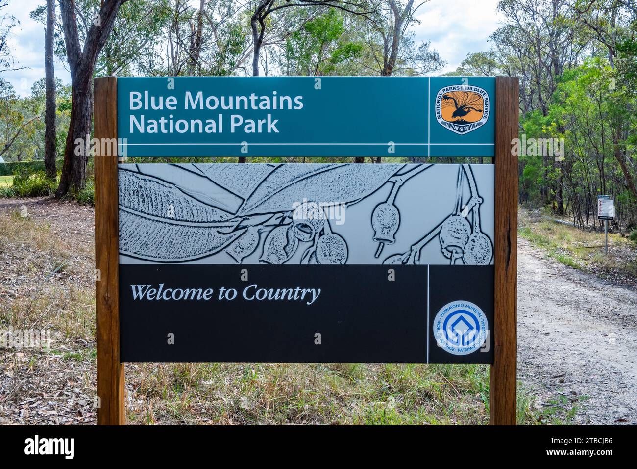 Panneau Blue Mountain National Park. Nouvelle-Galles du Sud, Australie. Banque D'Images