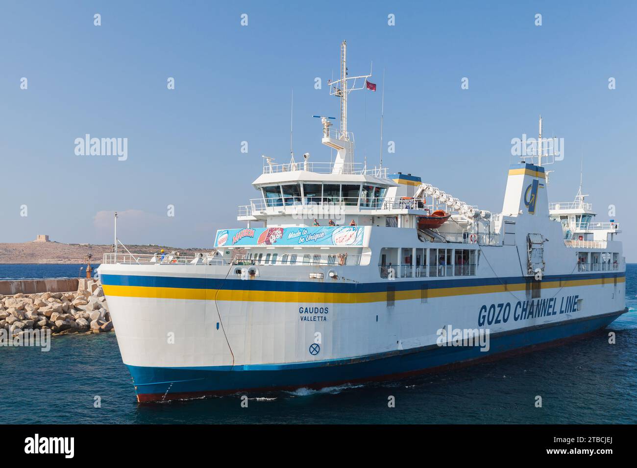 Gozo, Malte - 25 août 2019 : navire de ferry MV Gaudos par la Gozo Channel Company Limited, communément connu sous le nom de Gozo Channel Line ou le ferry Gozo Banque D'Images