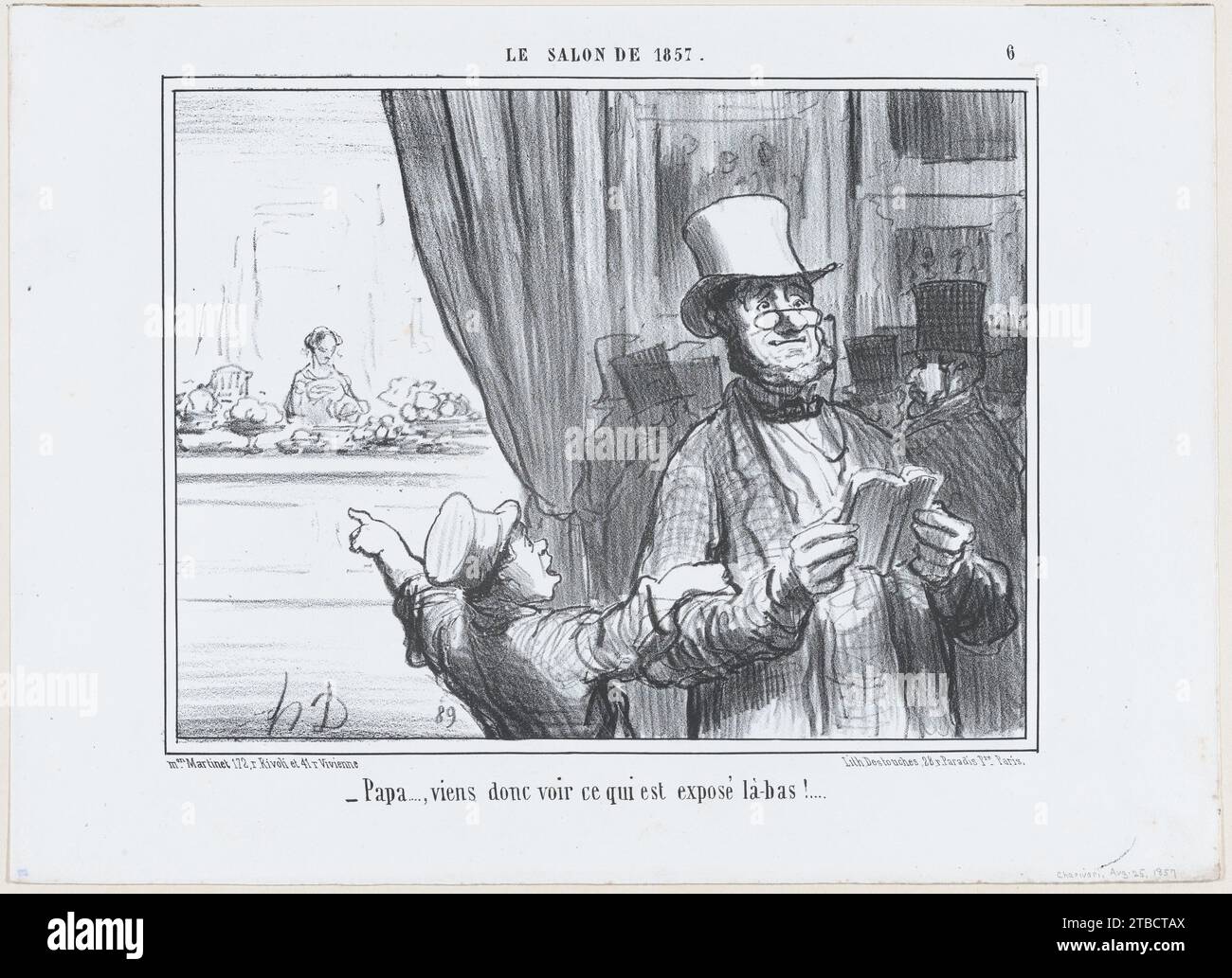 Papa...., viens donc voir ce qui est exposer la-bas!....', extrait du salon de 1857, paru dans 'le Charivari' 1922 par Aaron Martinet Banque D'Images