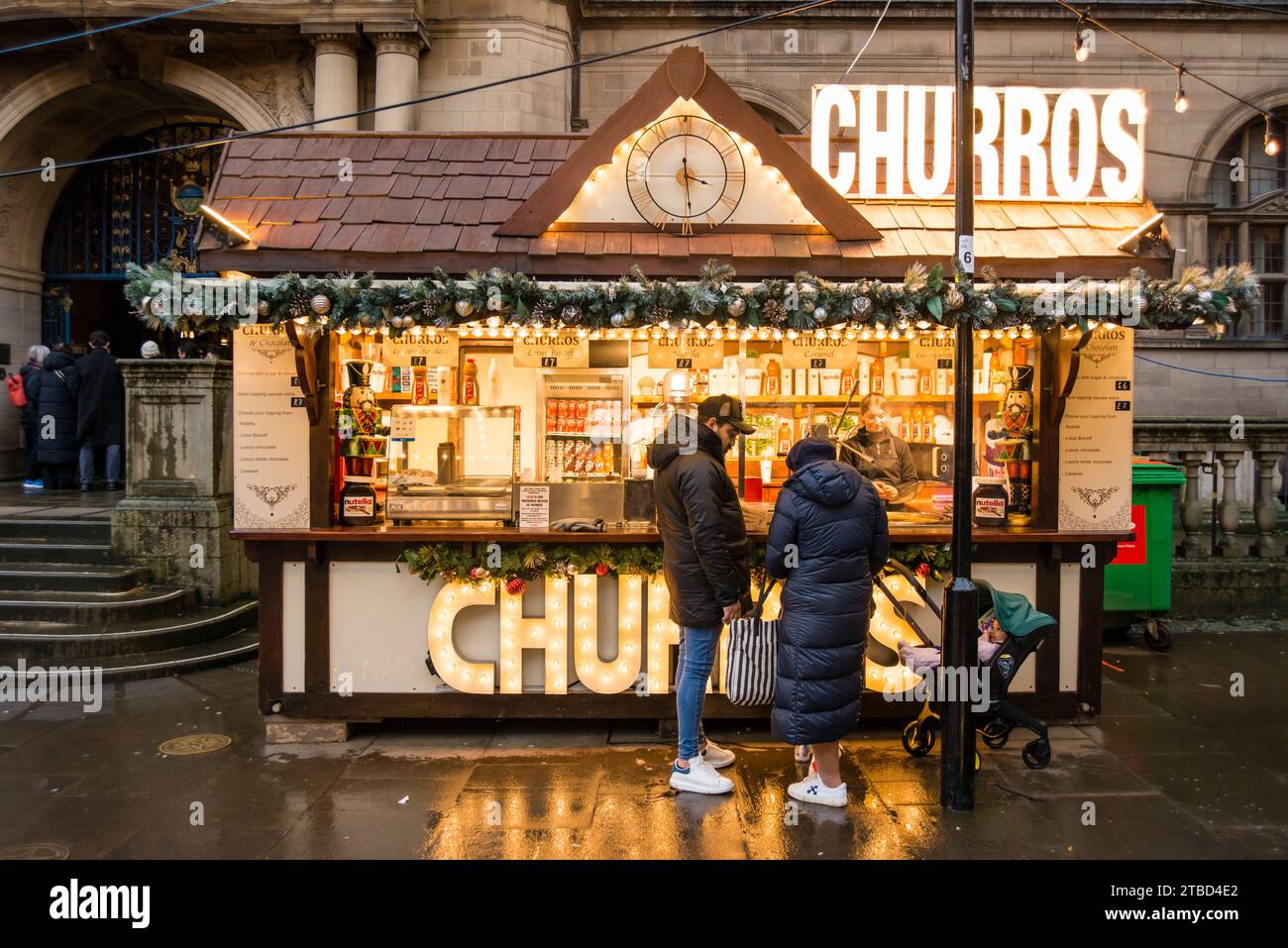 Christmas Market Food Hut, Sheffield, Yorkshire, Royaume-Uni Banque D'Images