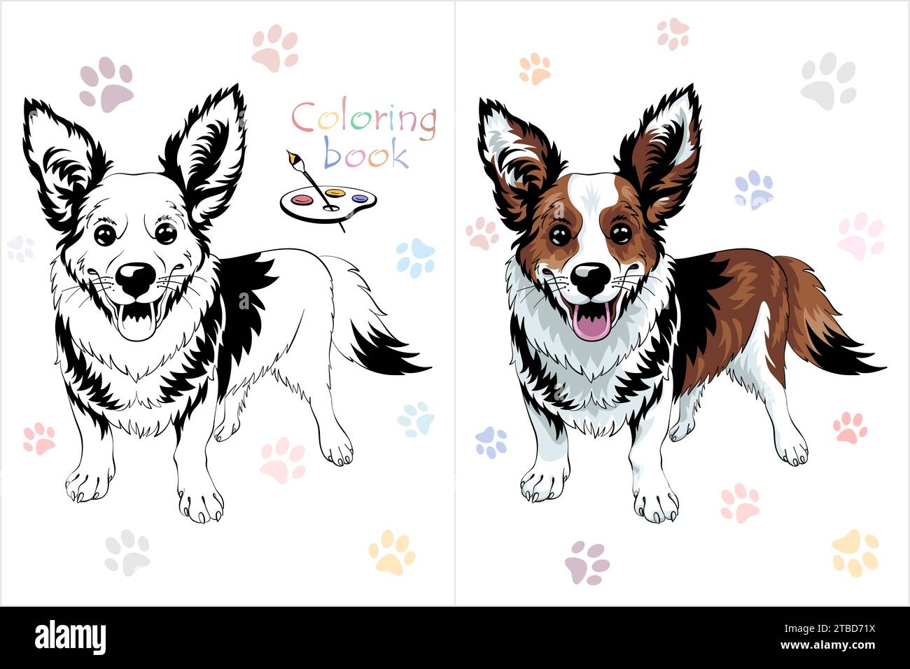 Vector Coloring Livre page 2 du chien Pembroke Welsh corgi race rester et sourire Illustration de Vecteur