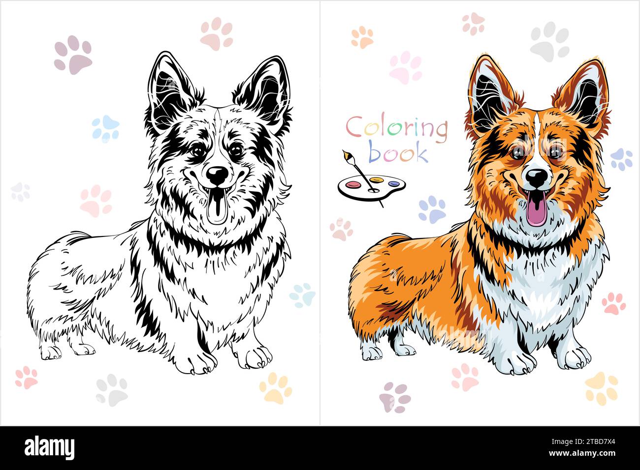 Vector Coloring Livre page 3 du chien Pembroke Welsh corgi race rester et sourire Illustration de Vecteur