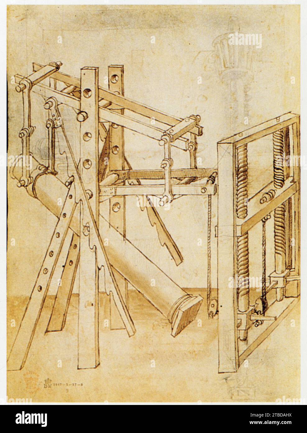 Francesco di Giorgio.1439-1501.machine à dresser des colonnes. Banque D'Images